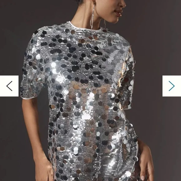 Urban Outfitters Glamorous Silver Sequin Mockneck Mini Dress NWT - Picture 3 of 4